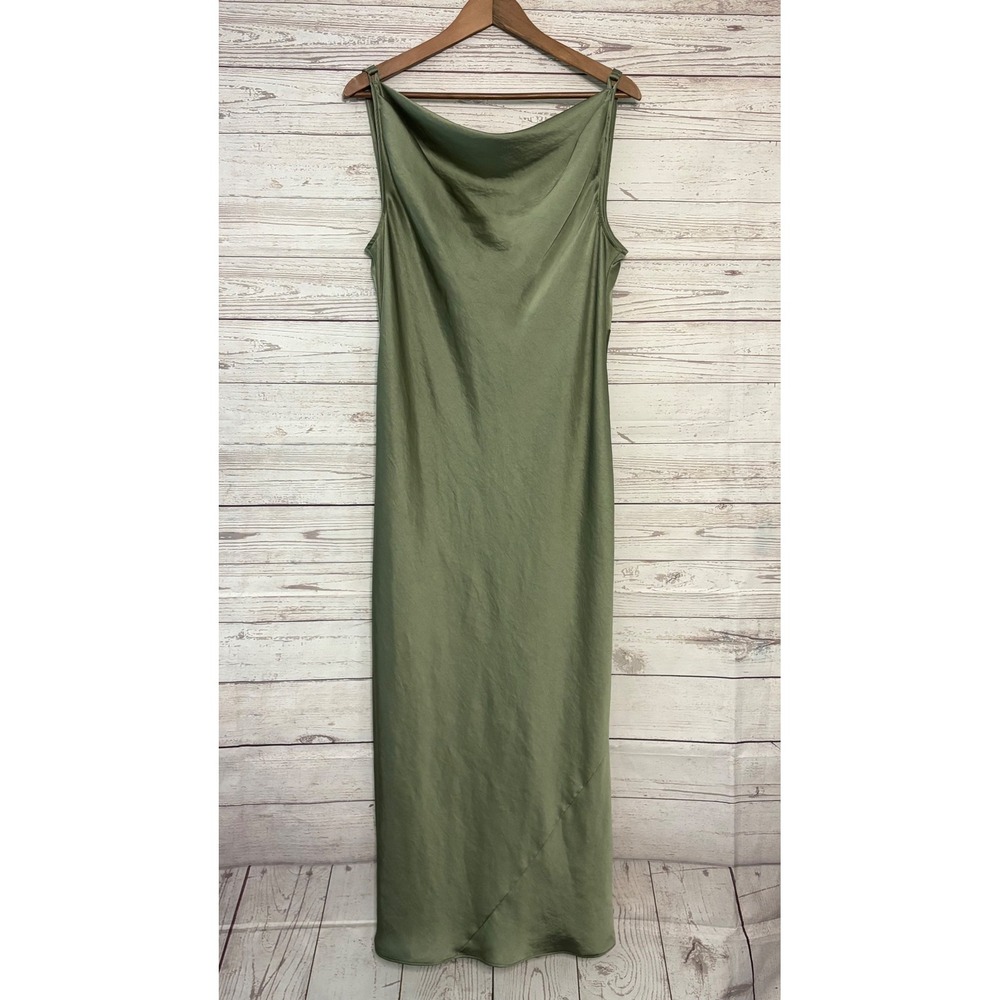 Wilfred Aritzia Sage Green Satin Cowl Neck Midi Dress V-Back Size L